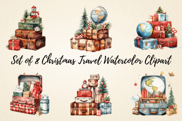 Download Christmas Travel Watercolor Clipart - Travel Collection