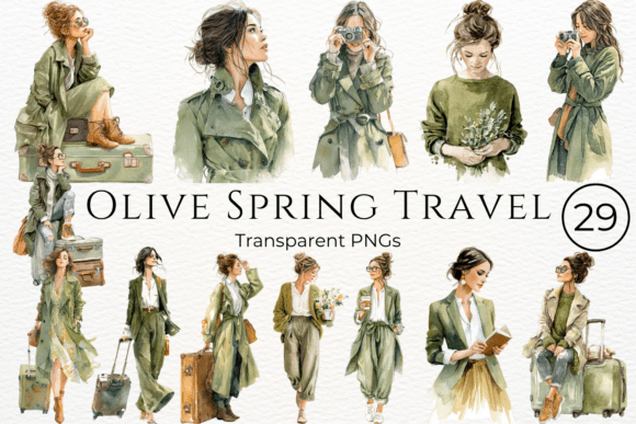 Download Olive Spring Travel Watercolor Clipart - Travel Collection