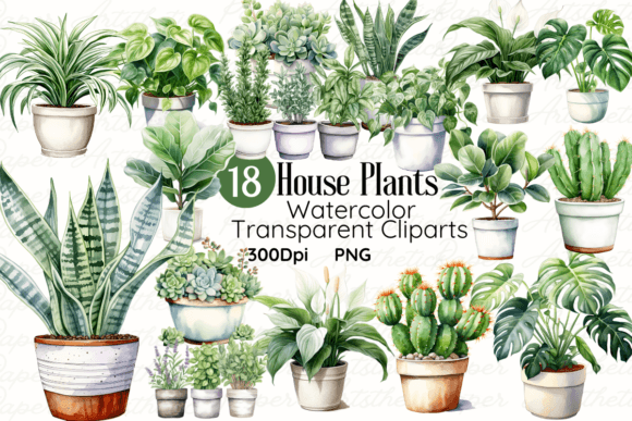 Download Watercolor House Plants Clipart Bundle - Watercolor house Collection