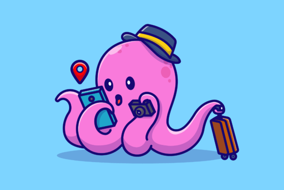 Download Cute Octopus Traveling Cartoon - Travel Collection
