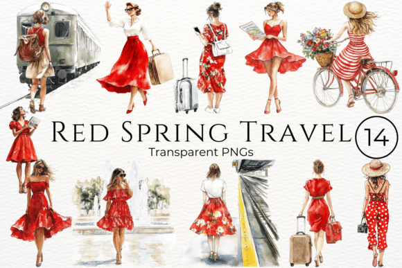 Download Red Spring Travel Watercolor Cliparts - Travel Collection
