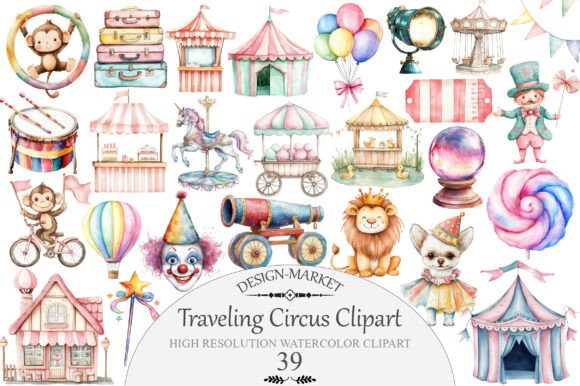 Download Watercolor Traveling Circus Clipart - Travel Collection