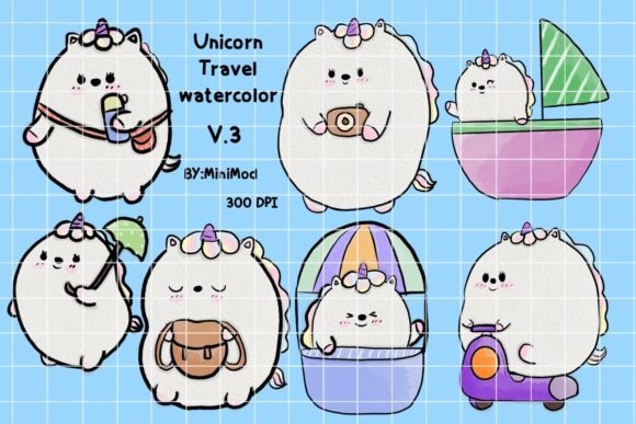 Download Unicorn Travel Watercolor V.3 - Travel Collection