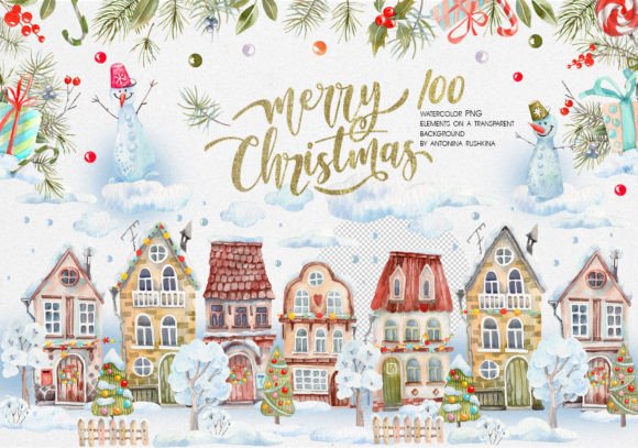 Download Christmas Watercolor Houses - Watercolor house Collection