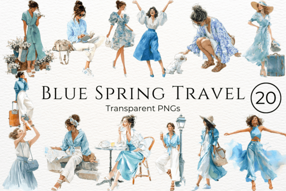 Download Blue Spring Travel Watercolor Clipart - Travel Collection