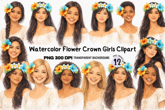 Download Watercolor Flower Crown Girls Clipart - Flower crown Collection