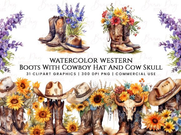 Download Watercolor Boots with Cowboy Hat Clipart - Cowboy hat clipart Collection